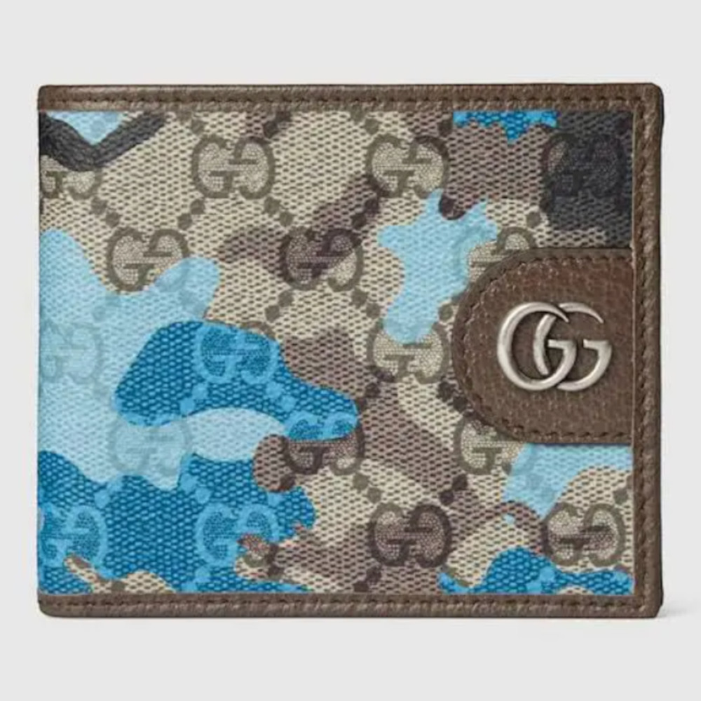 7100 - Gucci GG Bifold Wallet Blue Camouflage Coated Canvas - New in Box